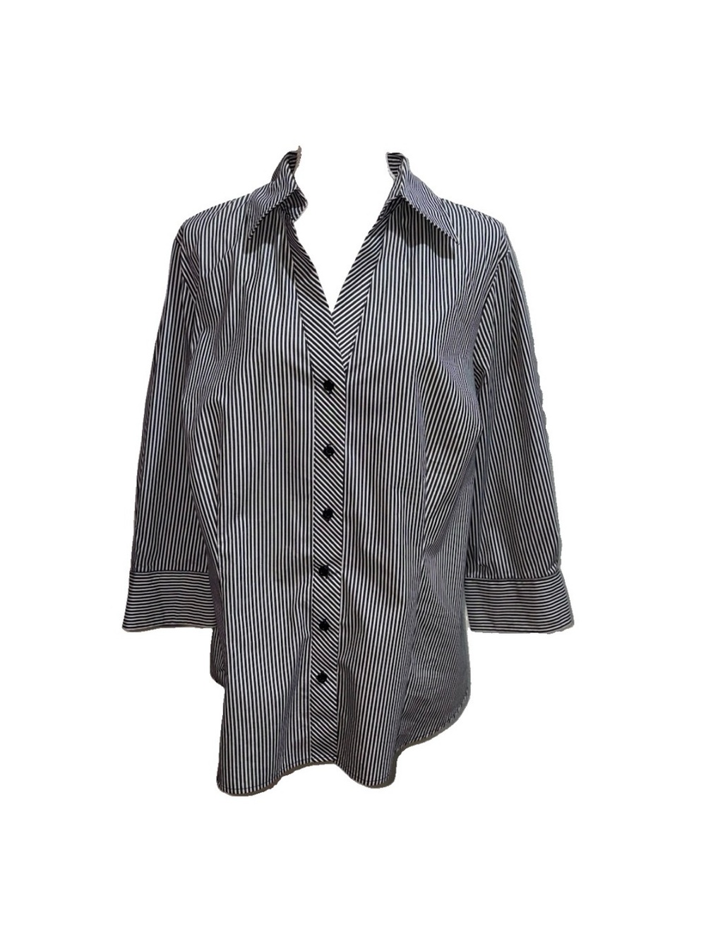 Worthington Classic Black and White Striped Button-Up Stretch Shirt 1X